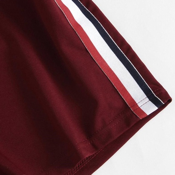 Burgundy Racer Stripe Cotton Romper - Picture 3 of 4